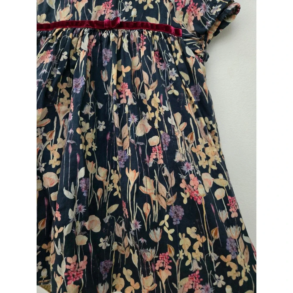 Marie Chantal Floral Dress Girl's 24M Peter Pan Collar‎ Velvet Trim Navy